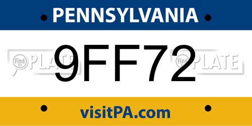 9FF72 Pennsylvania License Plate