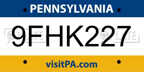 9FHK227 Pennsylvania License Plate