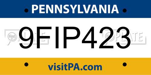 9FIP423 Pennsylvania License Plate