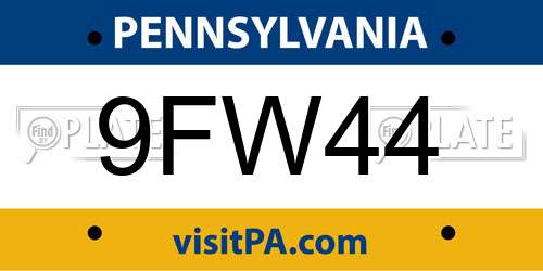 9FW44 Pennsylvania License Plate