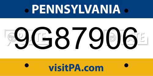 9G87906 Pennsylvania License Plate