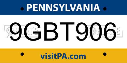 9GBT906 Pennsylvania License Plate