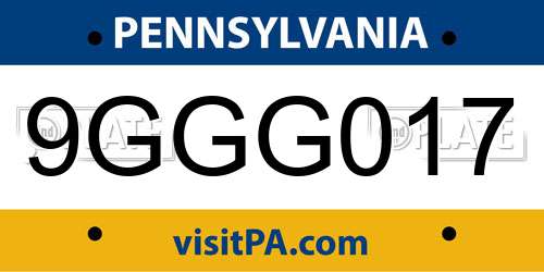 9GGG017 Pennsylvania License Plate