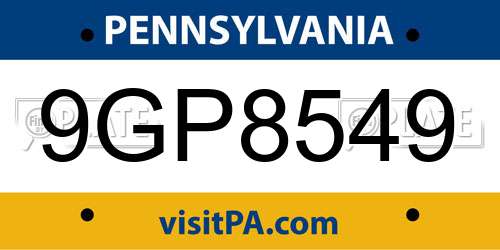 9GP8549 Pennsylvania License Plate