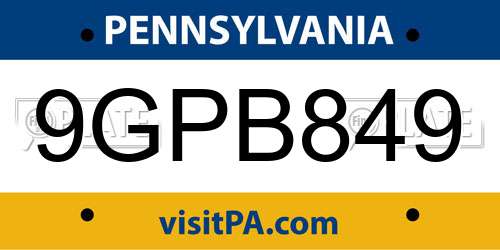 9GPB849 Pennsylvania License Plate