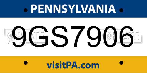 9GS7906 Pennsylvania License Plate