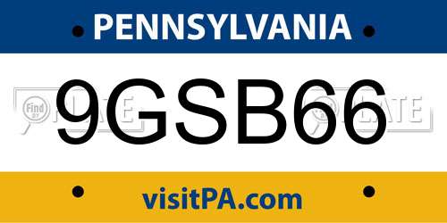 9GSB66 Pennsylvania License Plate