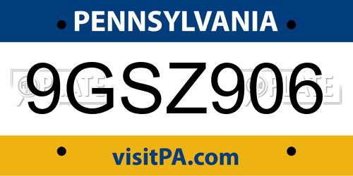 9GSZ906 Pennsylvania License Plate