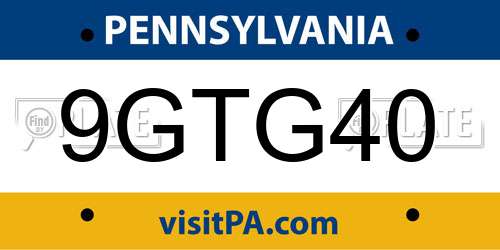 9GTG40 Pennsylvania License Plate