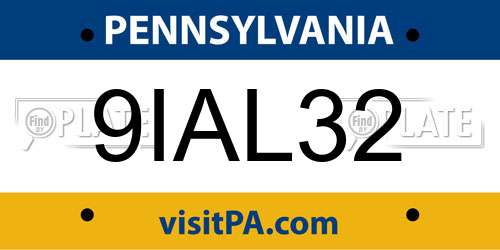 9IAL32 Pennsylvania License Plate