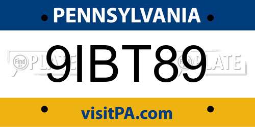 9IBT89 Pennsylvania License Plate