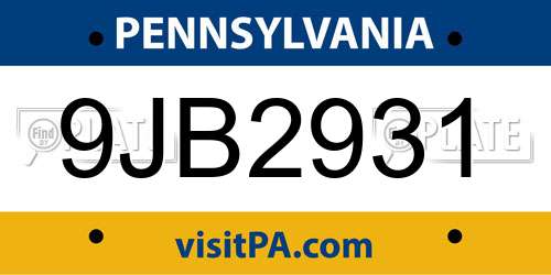 9JB2931 Pennsylvania License Plate