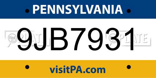 9JB7931 Pennsylvania License Plate