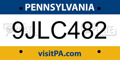 9JLC482 Pennsylvania License Plate