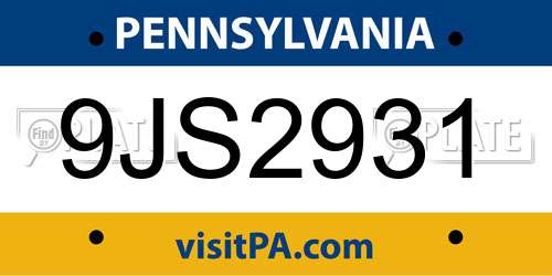 9JS2931 Pennsylvania License Plate
