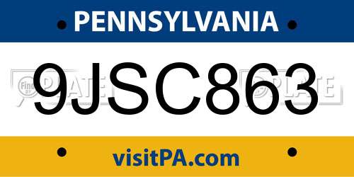 9JSC863 Pennsylvania License Plate