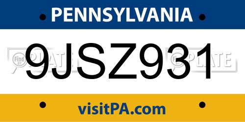 9JSZ931 Pennsylvania License Plate