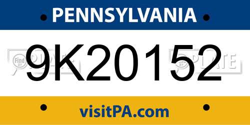 9K20152 Pennsylvania License Plate