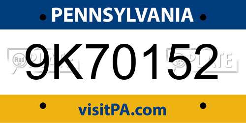 9K70152 Pennsylvania License Plate
