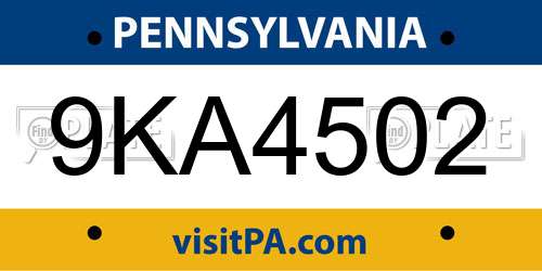 9KA4502 Pennsylvania License Plate