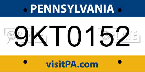 9KT0152 Pennsylvania License Plate