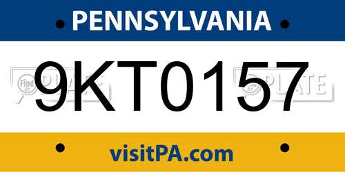 9KT0157 Pennsylvania License Plate