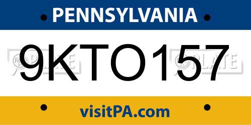 9KTO157 Pennsylvania License Plate