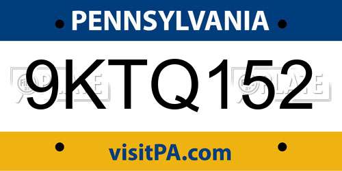 9KTQ152 Pennsylvania License Plate