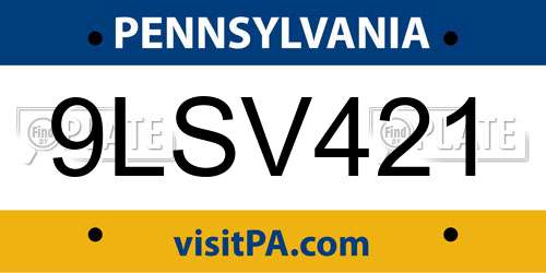 9LSV421 Pennsylvania License Plate