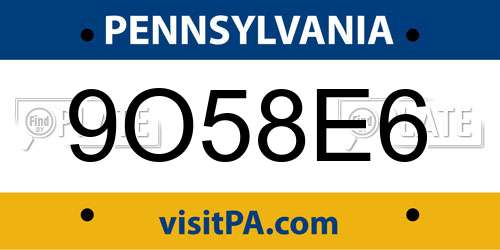 9O58E6 Pennsylvania License Plate