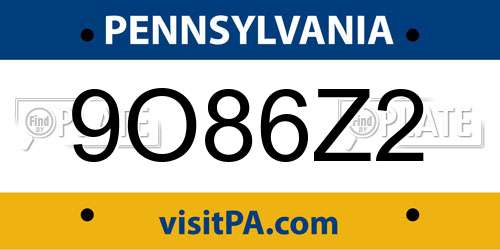 9O86Z2 Pennsylvania License Plate