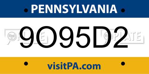 9O95D2 Pennsylvania License Plate
