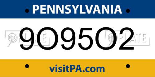 9O95O2 Pennsylvania License Plate