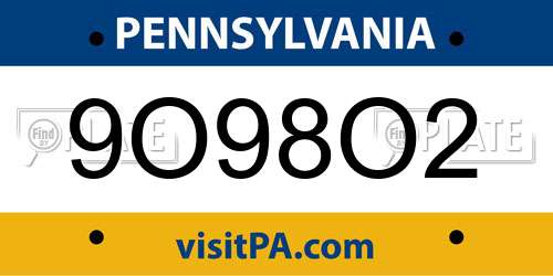 9O98O2 Pennsylvania License Plate