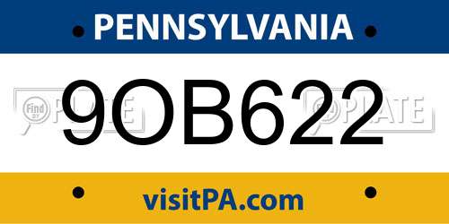 9OB622 Pennsylvania License Plate