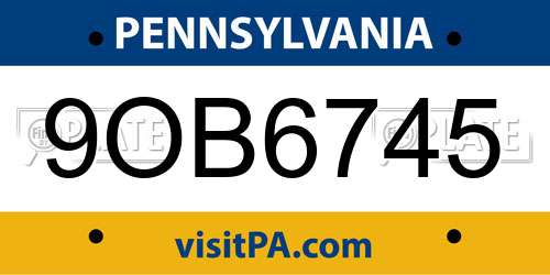 9OB6745 Pennsylvania License Plate