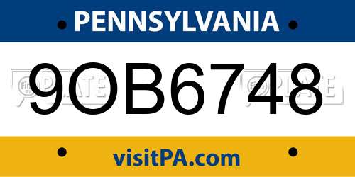 9OB6748 Pennsylvania License Plate