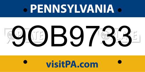 9OB9733 Pennsylvania License Plate