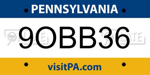 9OBB36 Pennsylvania License Plate