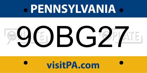 9OBG27 Pennsylvania License Plate