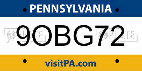 9OBG72 Pennsylvania License Plate