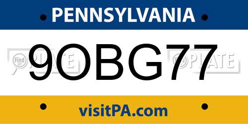 9OBG77 Pennsylvania License Plate