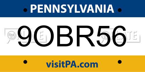 9OBR56 Pennsylvania License Plate
