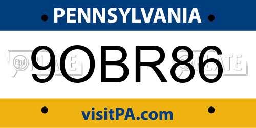 9OBR86 Pennsylvania License Plate