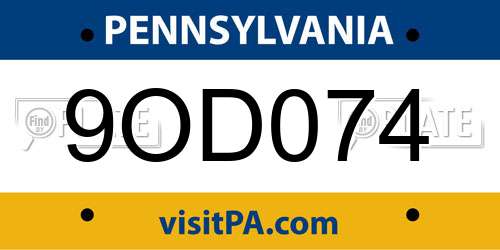 9OD074 Pennsylvania License Plate