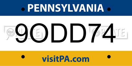 9ODD74 Pennsylvania License Plate