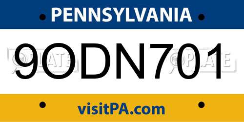9ODN701 Pennsylvania License Plate