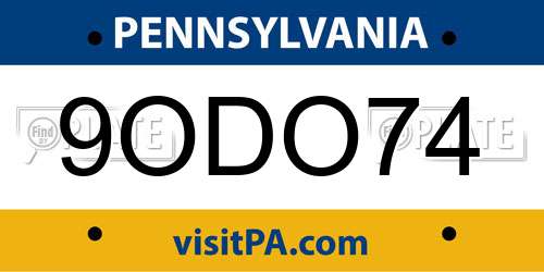 9ODO74 Pennsylvania License Plate