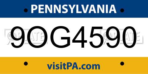 9OG4590 Pennsylvania License Plate