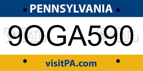 9OGA590 Pennsylvania License Plate